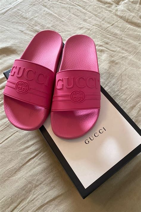 gucci tennis t shirt pink|hot pink Gucci slides.